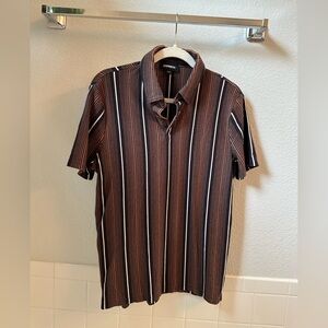 Express Men's Brown Striped Polo